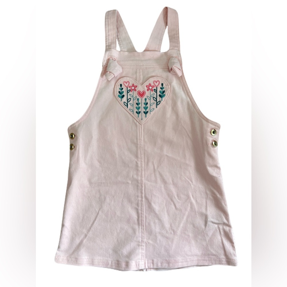 Charming Pink Corduroy Dress with Heart Floral Embroidery